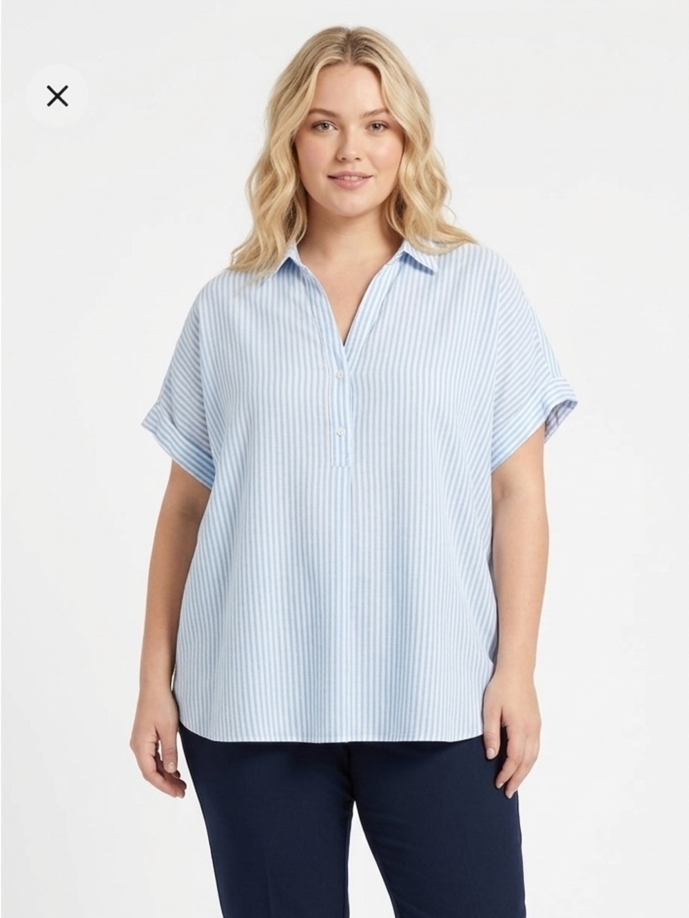 CHAPS Light Blue Striped Button Down Shirt size 1X cotton  fabric